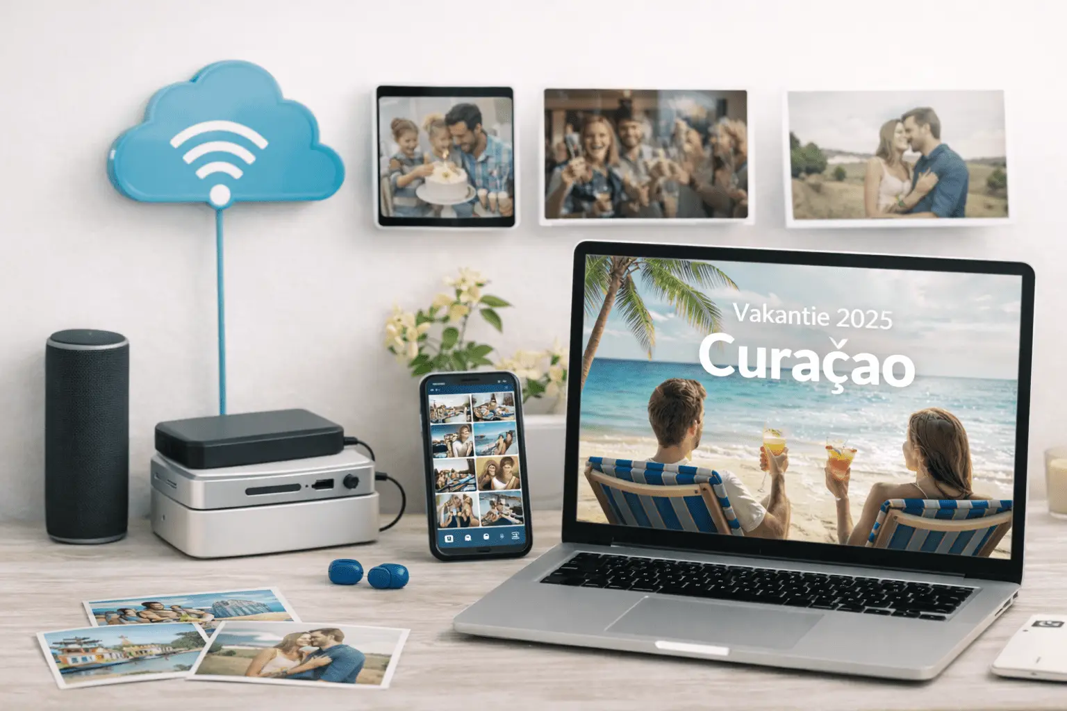 voorbeeld van een professionele fotoslideshow met vakantiefoto’s op laptop