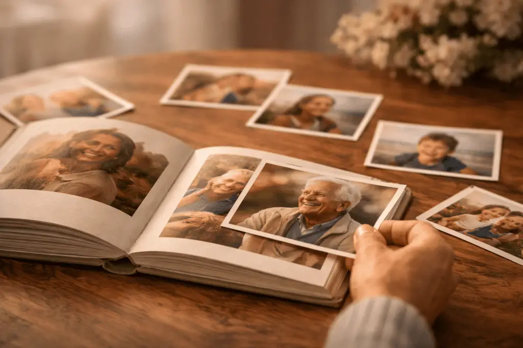 fotoalbum met herinneringen voor in memoriam slideshow